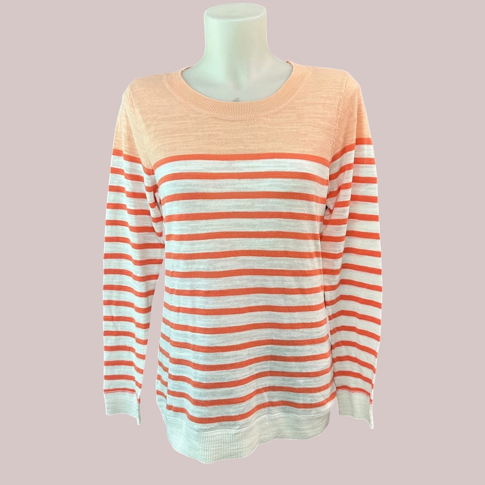 Tommy Bahama Striped Apricot White Cotton Linen Blend Sweater sz S